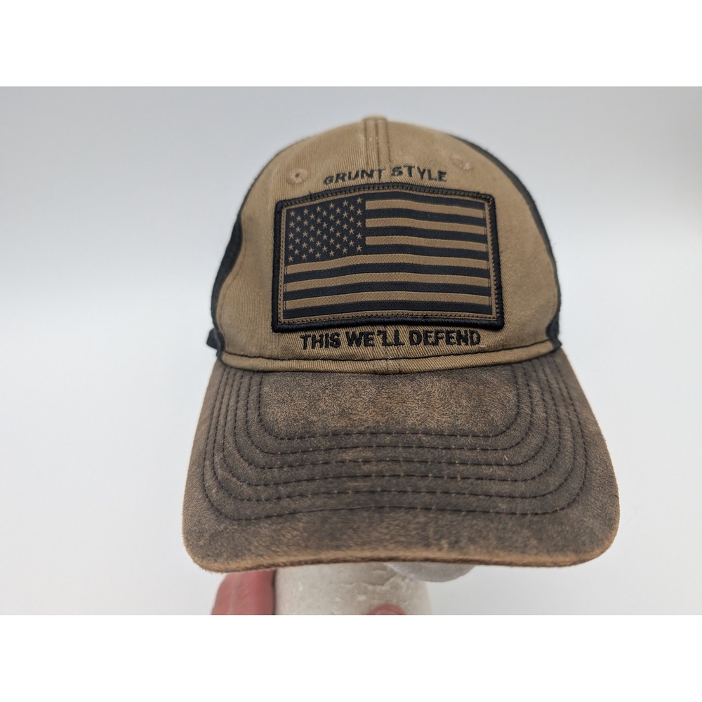 Grunt Style Mens Veteran American Flag Trucker Hat Brown Black Snapback Cap